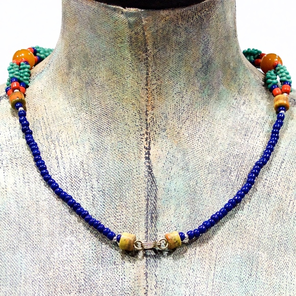 VTG 80's African Glass and Rain Necklace - Picture 3 of 3